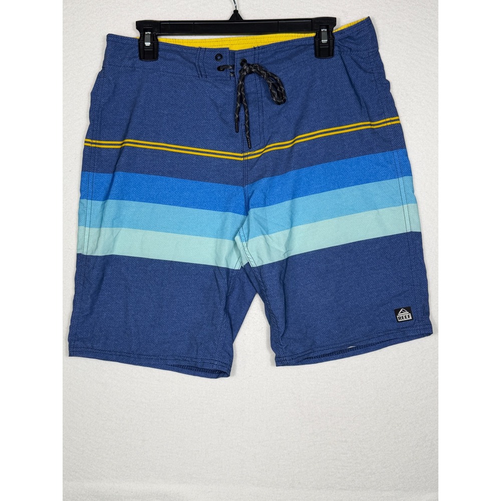 Reef Peeler 3 Boardshorts Men 32 Blue Striped Surf Swim Trunks Drawstring Pocket